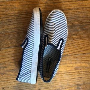 Blue and White Striped Slip-On Shoes